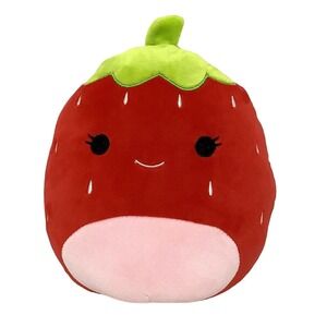 Anthropomorphic Smiling Plush Strawberry 8" Happy Face Bold Color Stuffed Animal